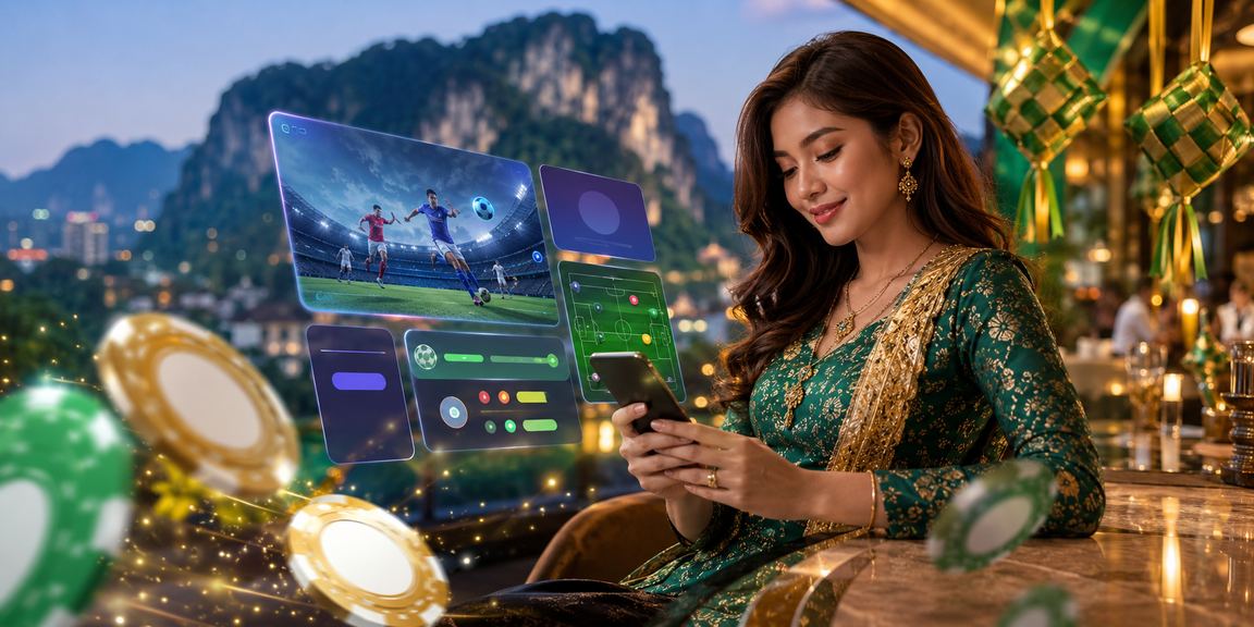 Pemain menggunakan telefon untuk bermain kasino langsung semasa Hari Raya di Ipoh