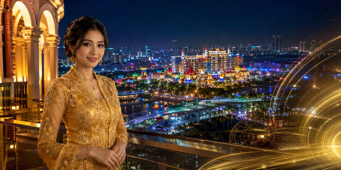 Pengguna Malaysia dalam pakaian tradisional kebaya meneroka pelbagai permainan dalam talian